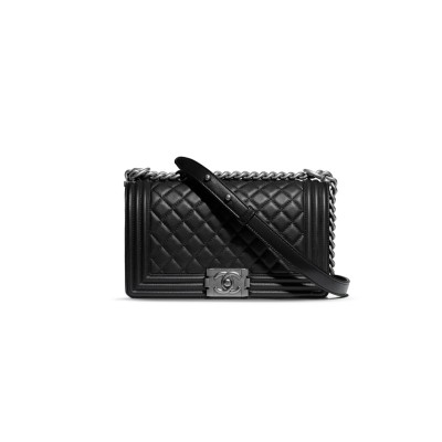 CHANEL LAMBSKIN QUILTED MEDIUM BOY FLAP SILVER HARDWARE A67086 (25*15*9cm)